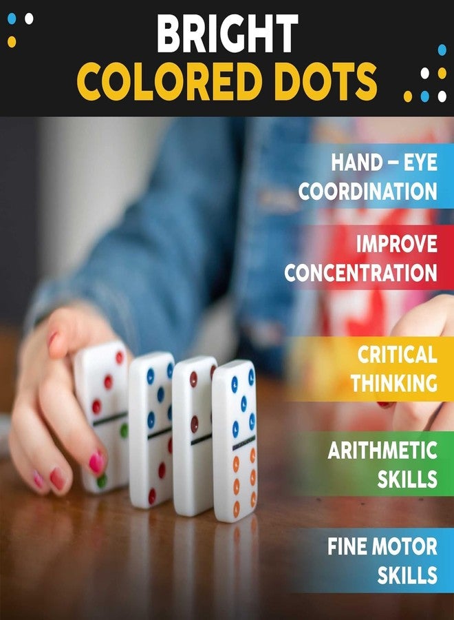 PLUSPOINT Double Six Dominoes, 28 Tile Colored Dots Domino Game Set with Pouch, Classic Family Board Games Domino Game for Kids, Adults and Families for 2-4 Players - Image 4